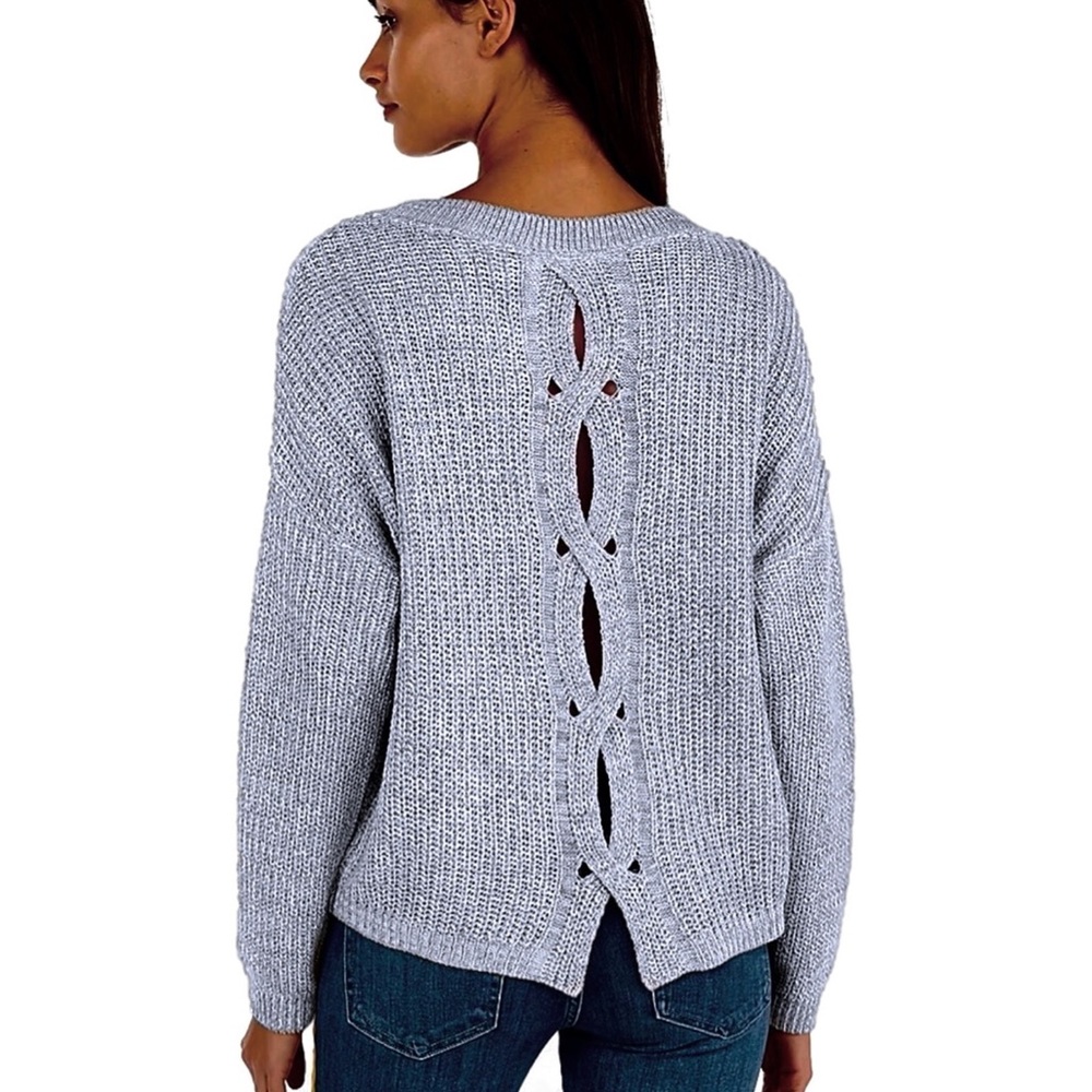 Express Cable Knit Split Open Back Sweater - image 1
